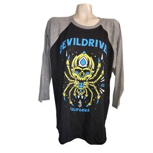 DevilDriver California Band Shirt Mens XL Raglan 3/4 Sleeve Skull Spider Grey